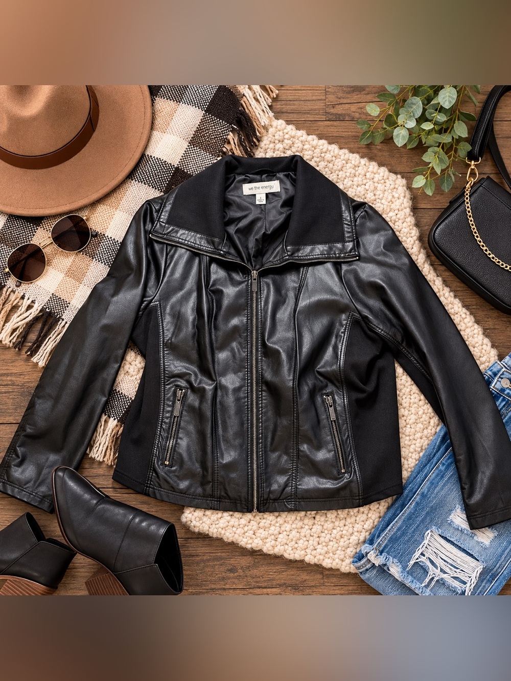 Pure Energy Plus Size X Black Faux Leather Moto Jacket Zip Front